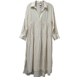 H&M XS Voluminous Cream Off White Long Balloon Sleeve Tiered Midi Dress R